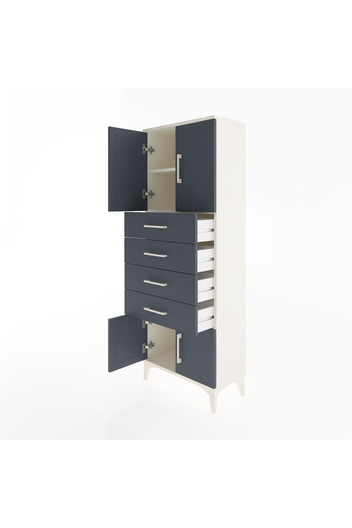 Arges Dolap 2 Raflı 4 Çekmeceli 4 Kapaklı 60x30x163 Aytaşı-Antrasit