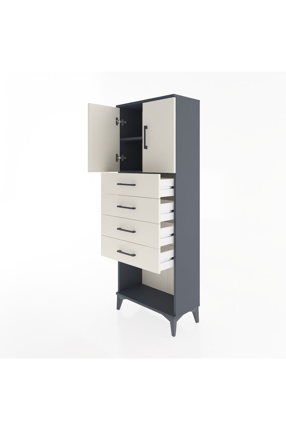 Arges Dolap 2 Raflı 4 Çekmeceli 2 Kapaklı 60x30x163 Antrasit-Aytaşı