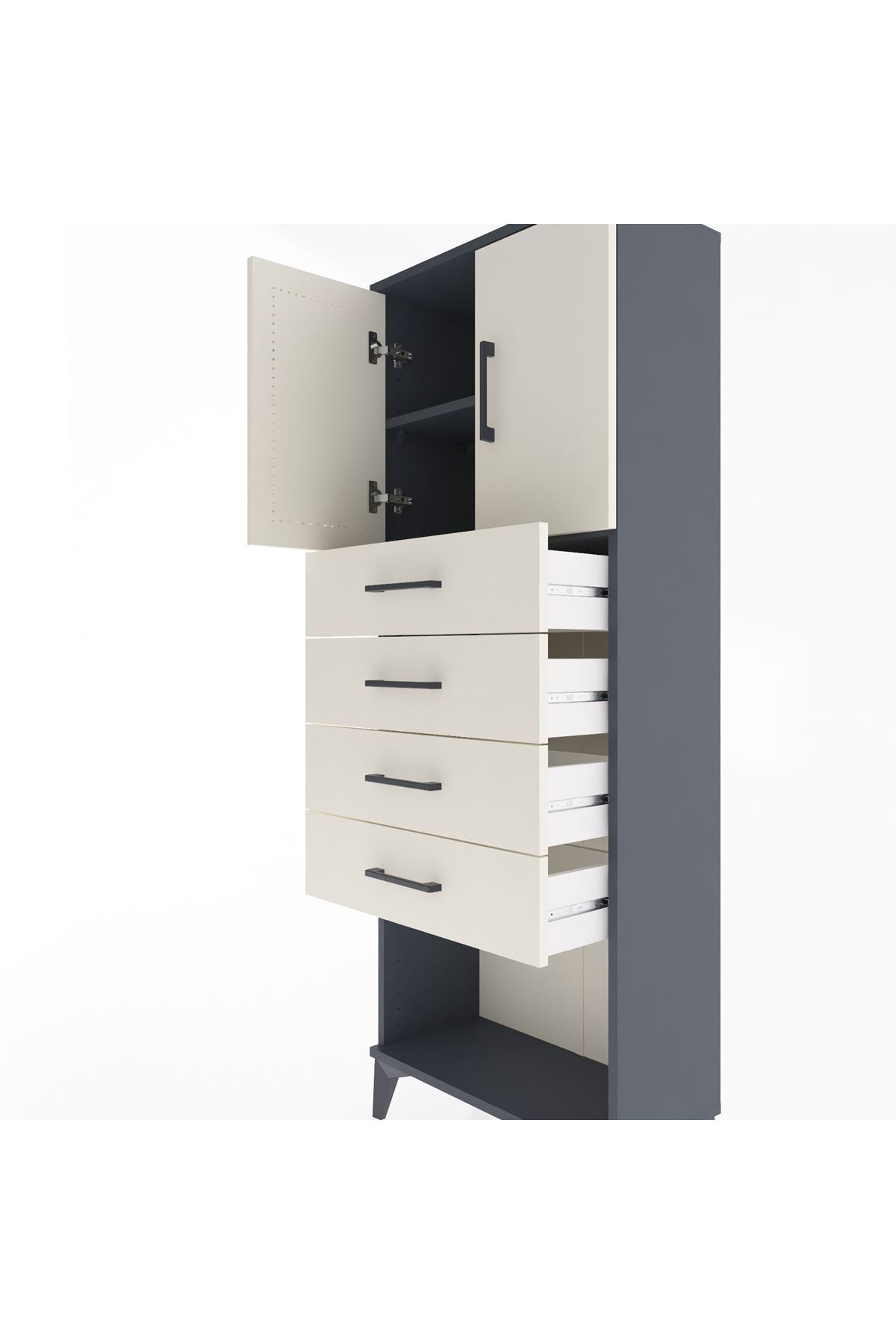 Arges Dolap 2 Raflı 4 Çekmeceli 2 Kapaklı 60x30x163 Antrasit-Aytaşı