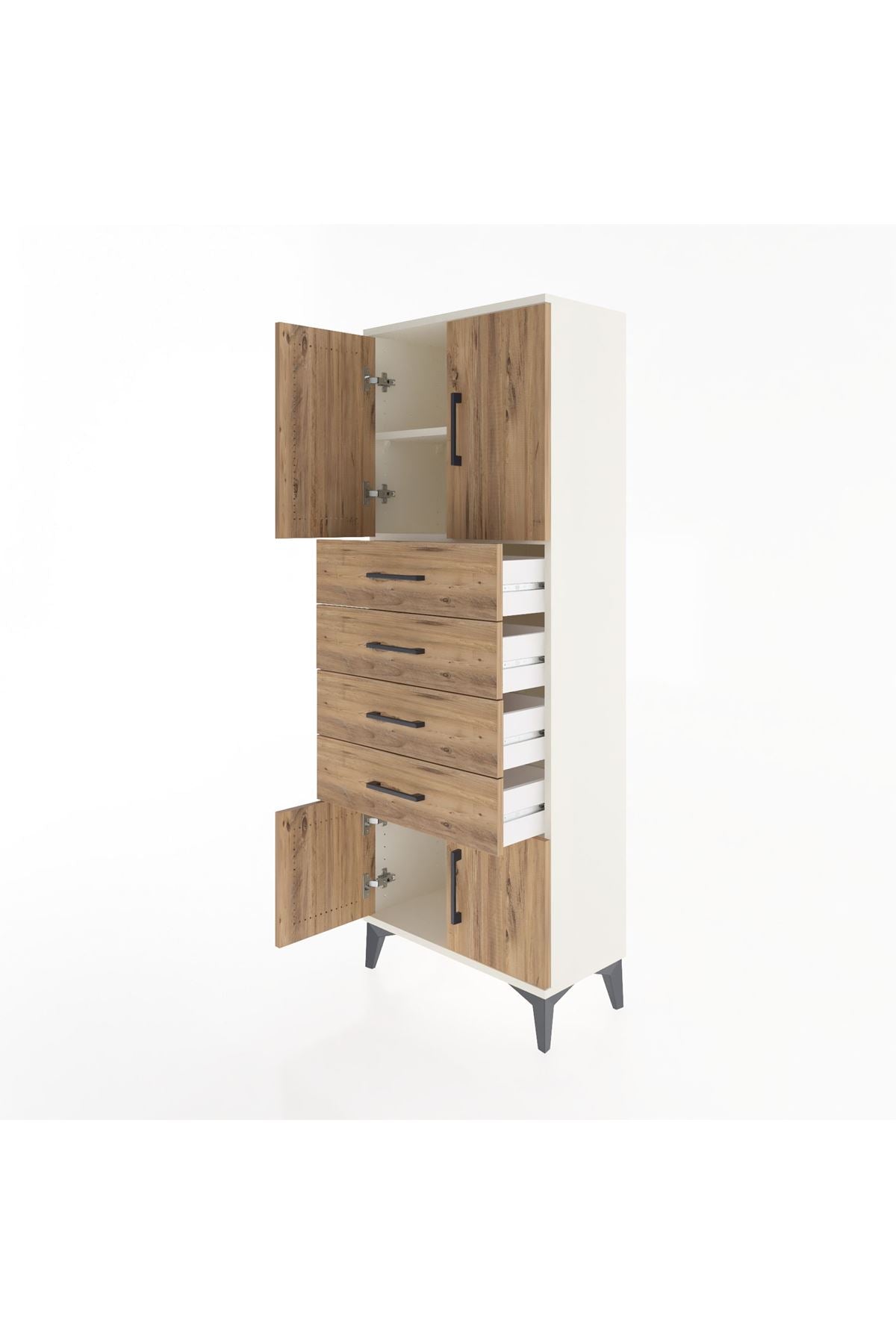 Arges Dolap 2 Raflı 4 Çekmeceli 4 Kapaklı 60x30x163 Aytaşı-Çam