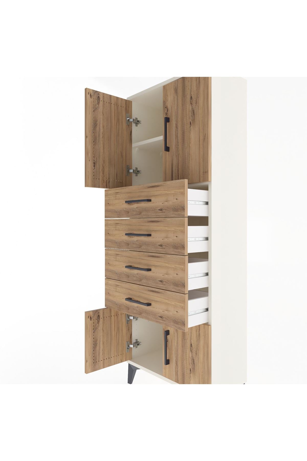 Arges Dolap 2 Raflı 4 Çekmeceli 4 Kapaklı 60x30x163 Aytaşı-Çam