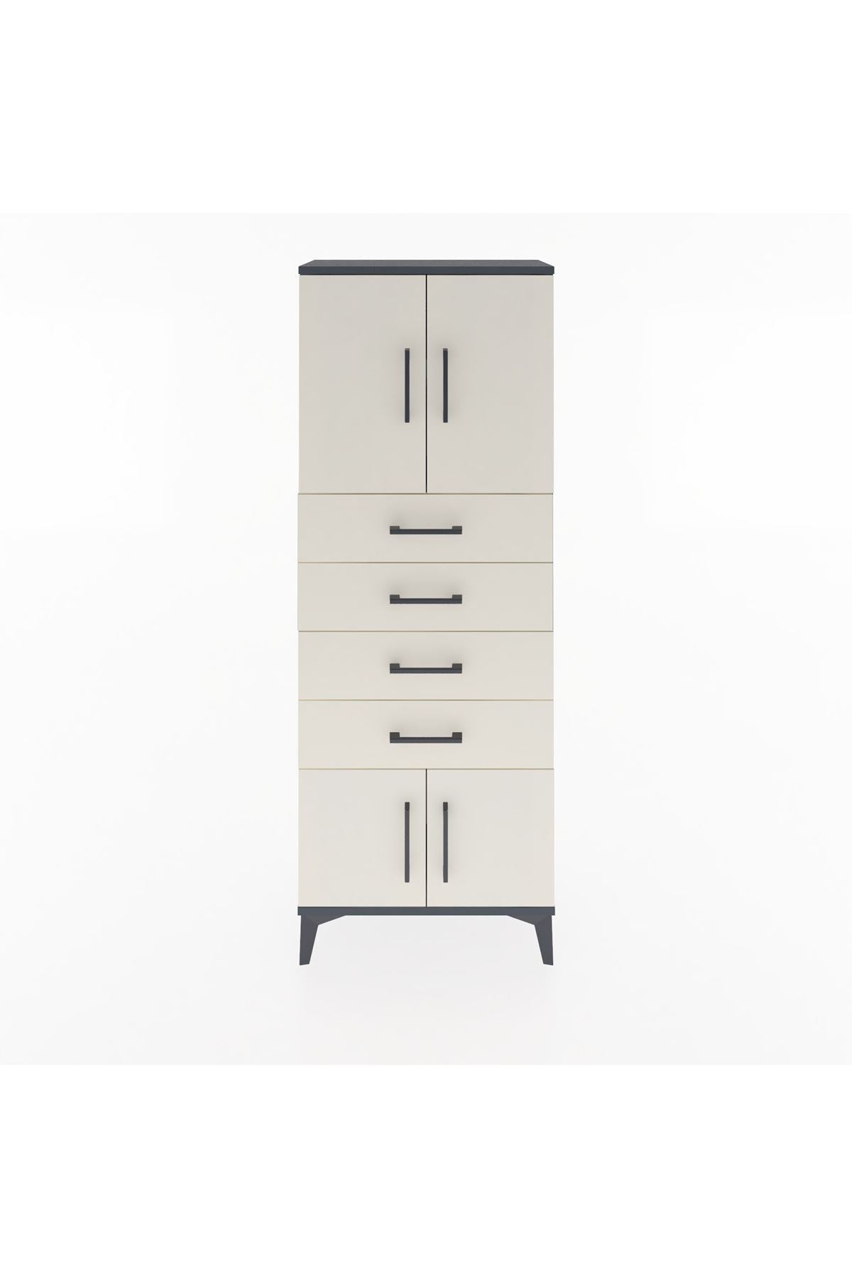 Arges Dolap 2 Raflı 4 Çekmeceli 4 Kapaklı 60x30x163 Antrasit-Aytaşı