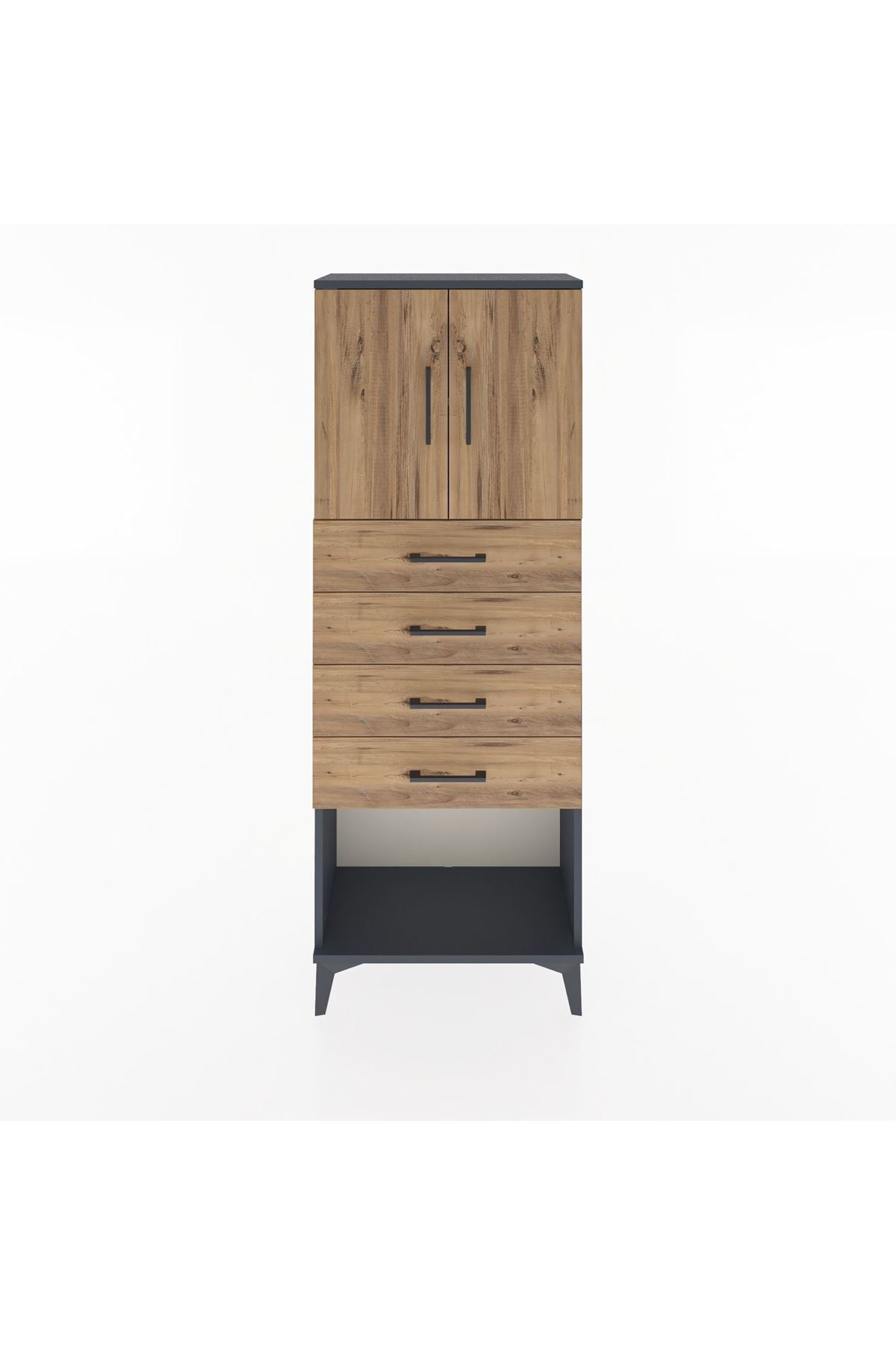 Arges Dolap 2 Raflı 4 Çekmeceli 2 Kapaklı 60x30x163 Antrasit-Çam