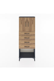 Arges Dolap 2 Raflı 4 Çekmeceli 2 Kapaklı 60x30x163 Antrasit-Çam