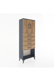Arges Dolap 2 Raflı 4 Çekmeceli 2 Kapaklı 60x30x163 Antrasit-Çam