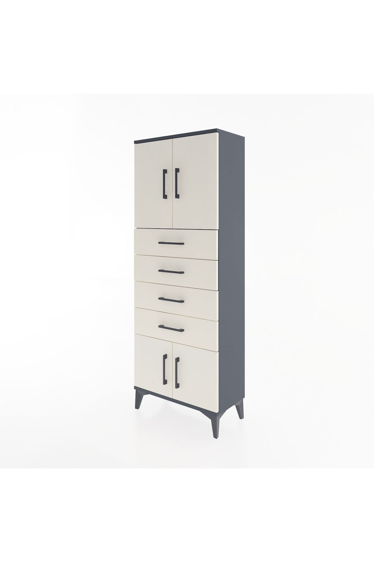 Arges Dolap 2 Raflı 4 Çekmeceli 4 Kapaklı 60x30x163 Antrasit-Aytaşı