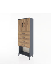 Arges Dolap 2 Raflı 4 Çekmeceli 2 Kapaklı 60x30x163 Antrasit-Çam
