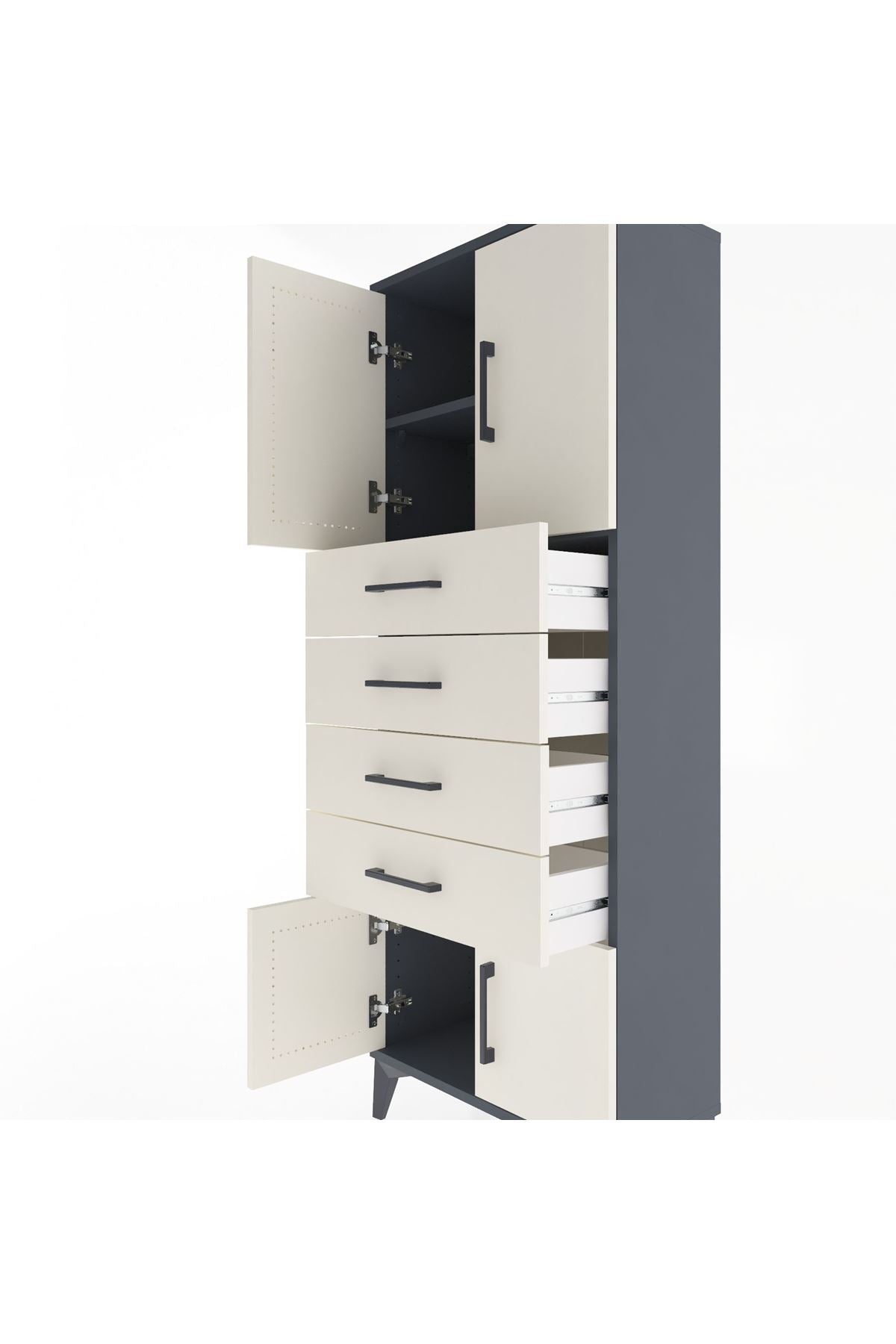 Arges Dolap 2 Raflı 4 Çekmeceli 4 Kapaklı 60x30x163 Antrasit-Aytaşı