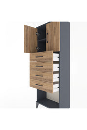 Arges Dolap 2 Raflı 4 Çekmeceli 2 Kapaklı 60x30x163 Antrasit-Çam