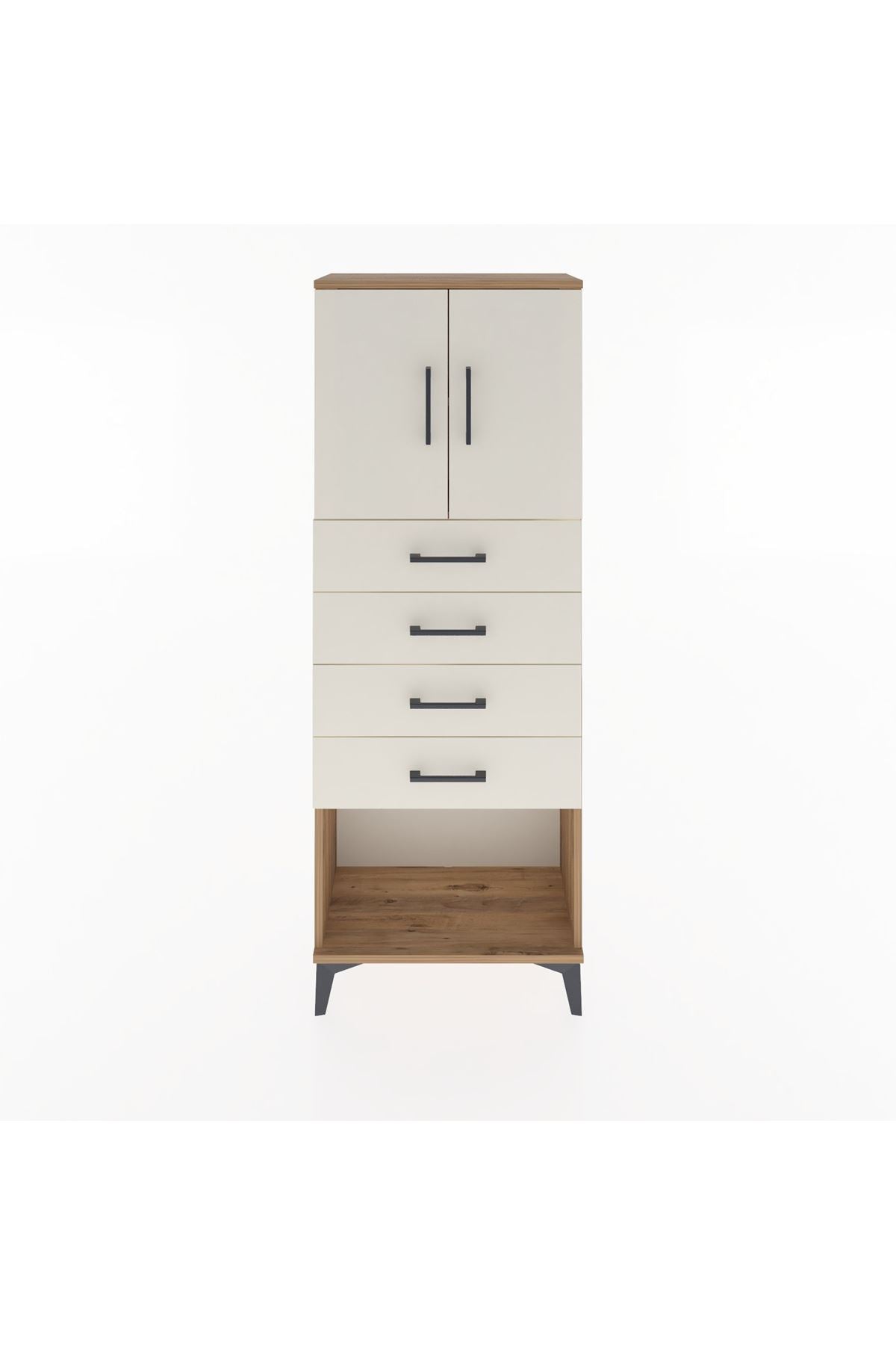 Arges Dolap 2 Raflı 4 Çekmeceli 2 Kapaklı 60x30x163 Çam-Aytaşı