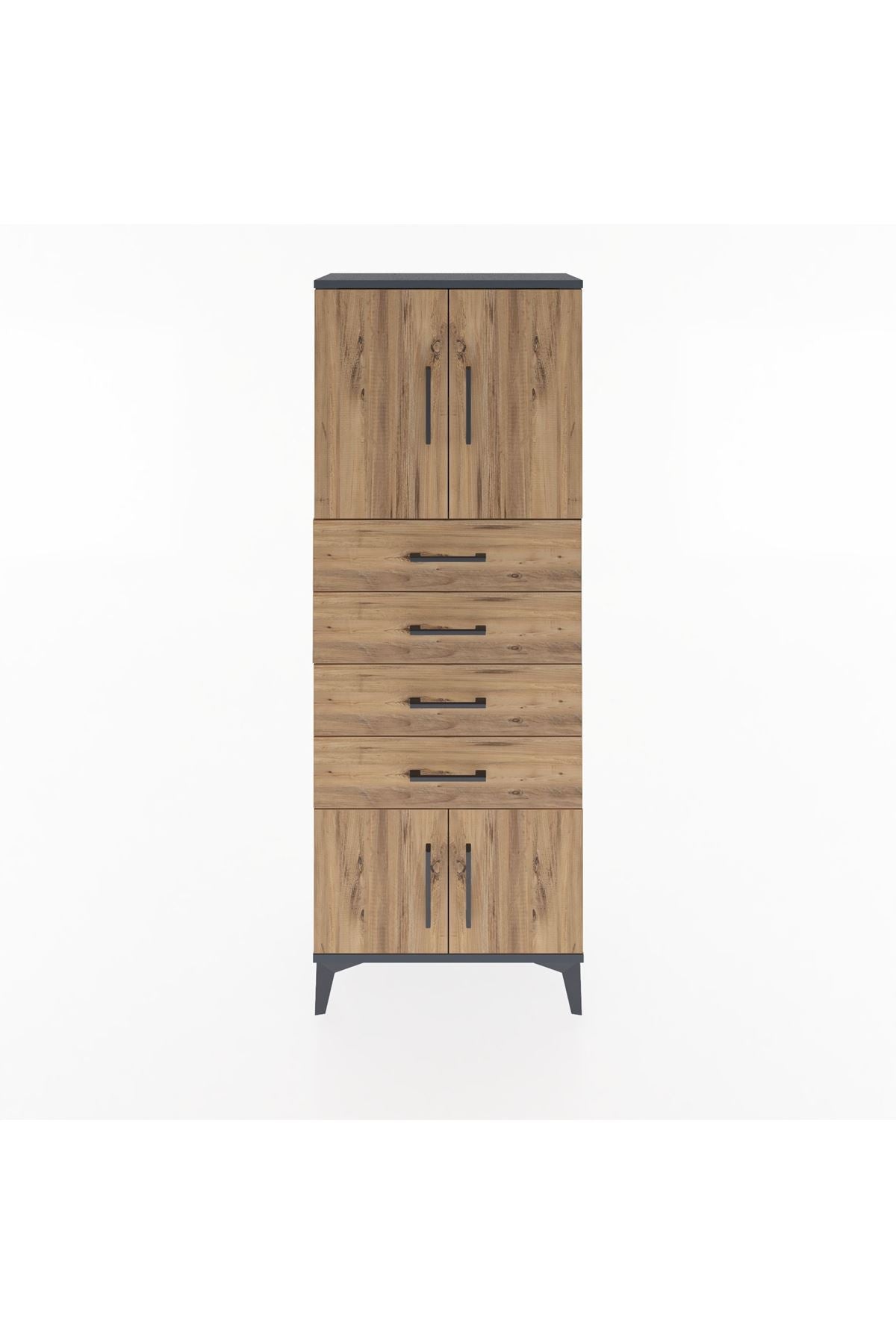 Arges Dolap 2 Raflı 4 Çekmeceli 4 Kapaklı 60x30x163 Antrasit-Çam