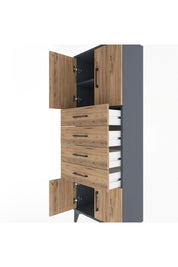 Arges Dolap 2 Raflı 4 Çekmeceli 4 Kapaklı 60x30x163 Antrasit-Çam