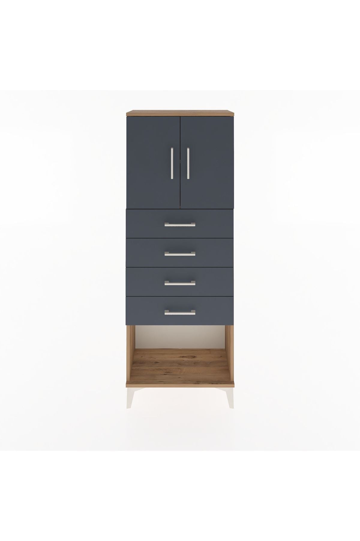 Arges Dolap 2 Raflı 4 Çekmeceli 2 Kapaklı 60x30x163 Çam-Antrasit