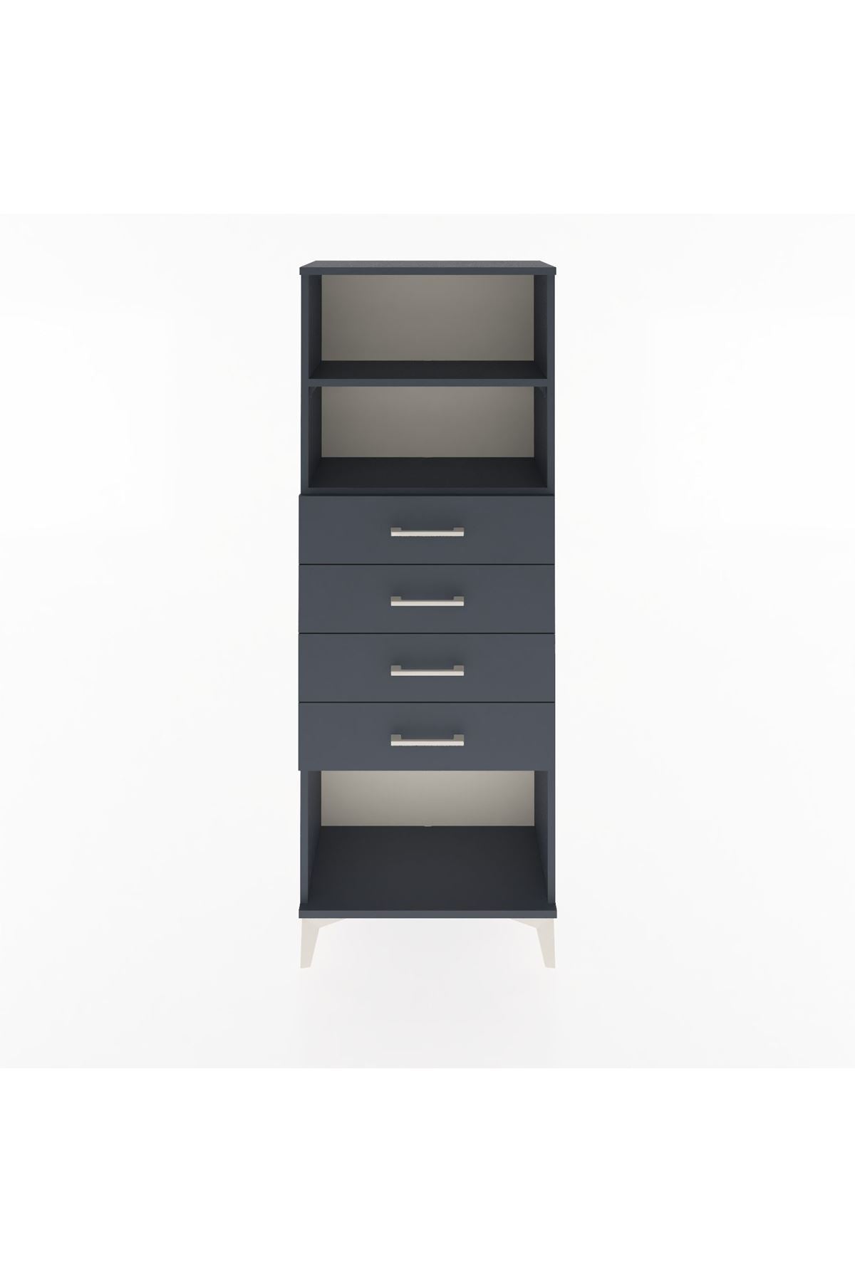 Arges Dolap 2 Raflı 4 Çekmeceli 60x30x163 Antrasit-Antrasit