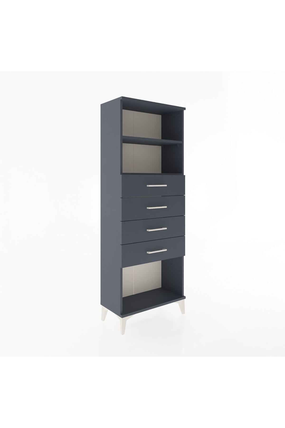 Arges Dolap 2 Raflı 4 Çekmeceli 60x30x163 Antrasit-Antrasit