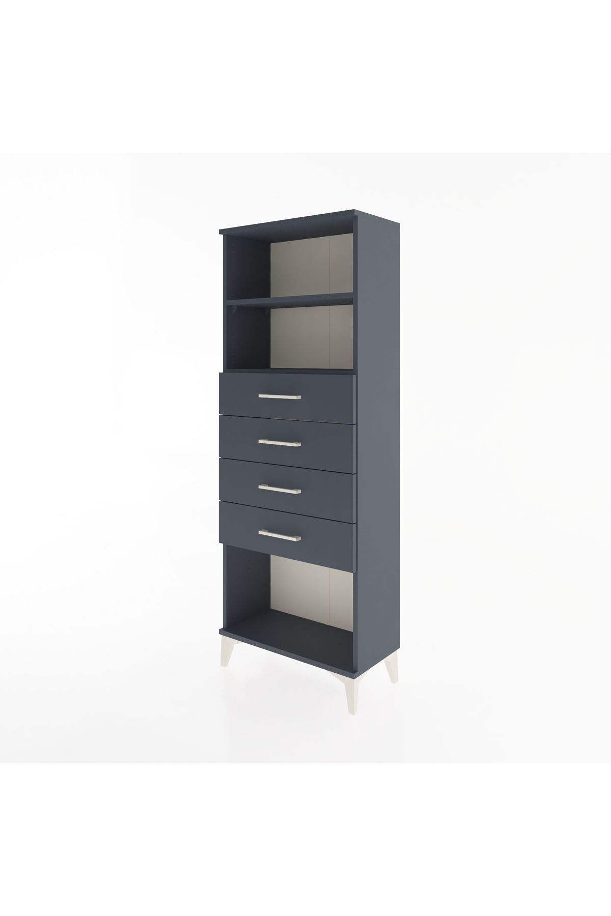 Arges Dolap 2 Raflı 4 Çekmeceli 60x30x163 Antrasit-Antrasit