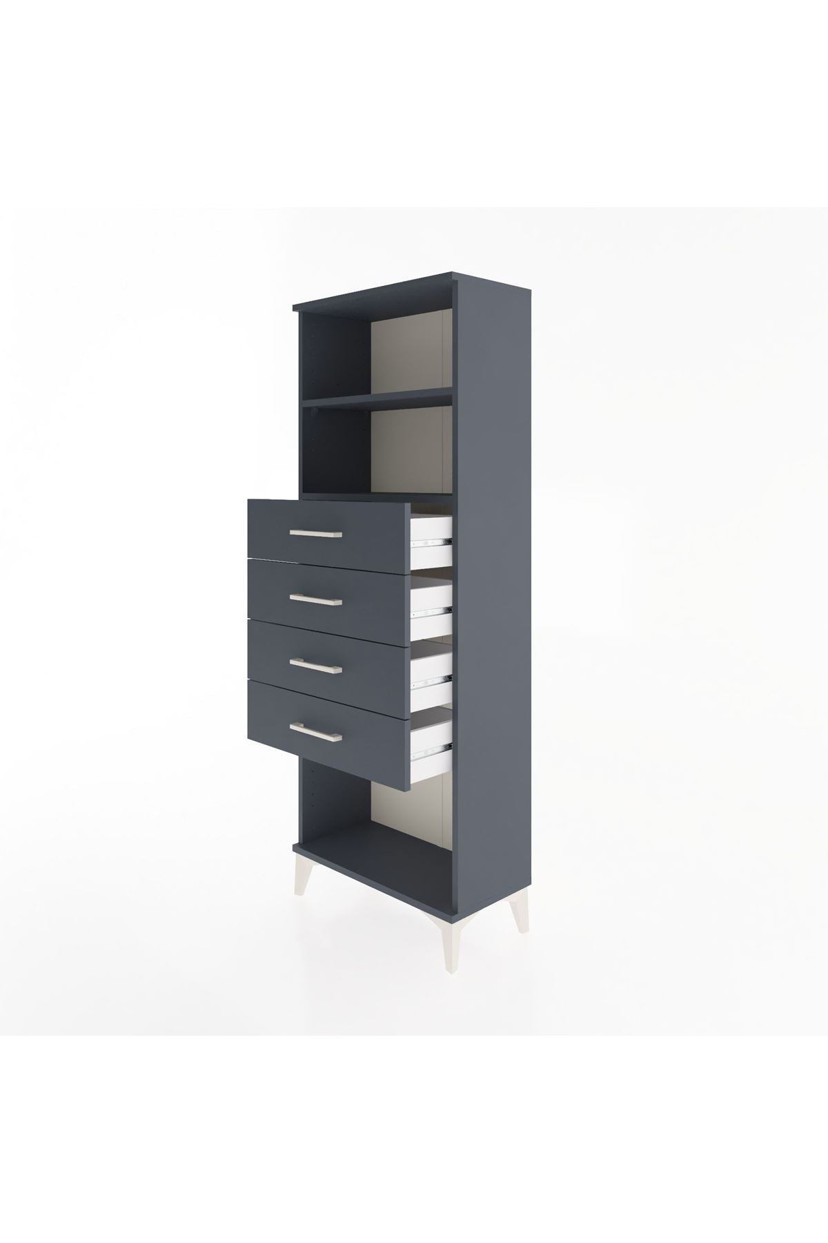 Arges Dolap 2 Raflı 4 Çekmeceli 60x30x163 Antrasit-Antrasit