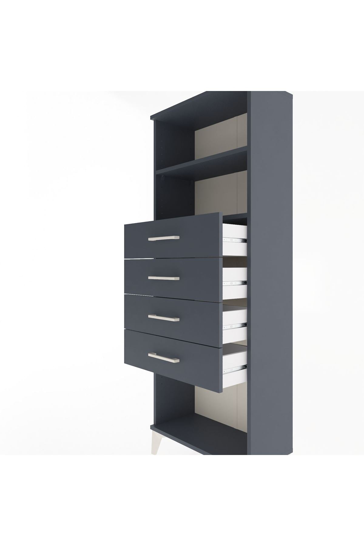 Arges Dolap 2 Raflı 4 Çekmeceli 60x30x163 Antrasit-Antrasit