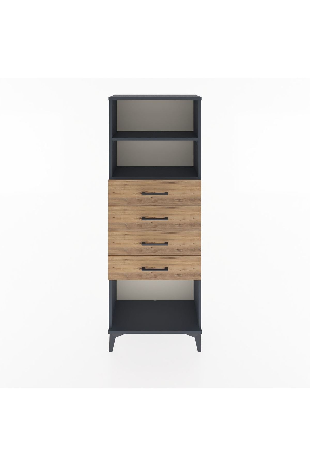 Arges Dolap 2 Raflı 4 Çekmeceli 60x30x163 Antrasit-Çam