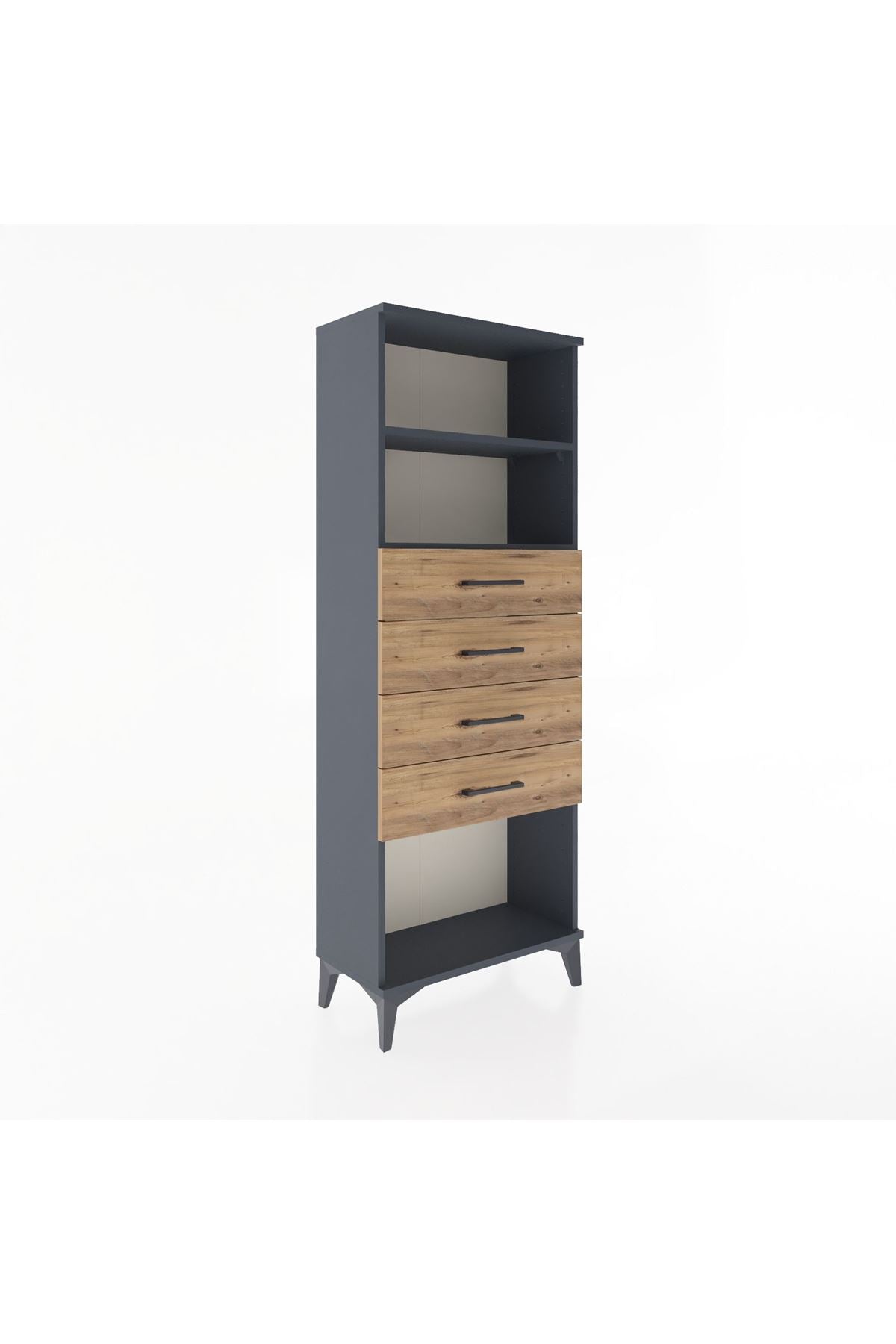 Arges Dolap 2 Raflı 4 Çekmeceli 60x30x163 Antrasit-Çam