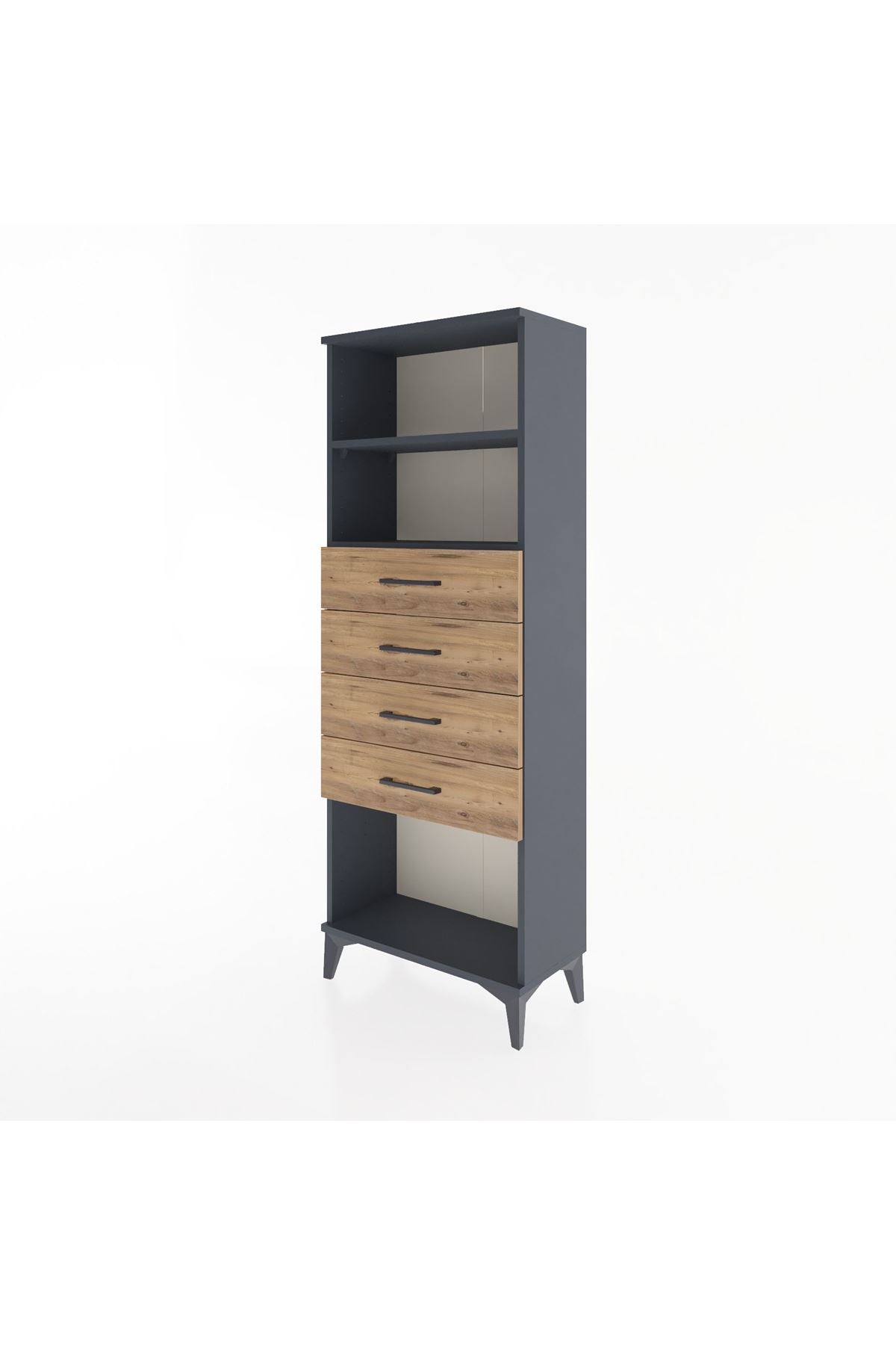 Arges Dolap 2 Raflı 4 Çekmeceli 60x30x163 Antrasit-Çam