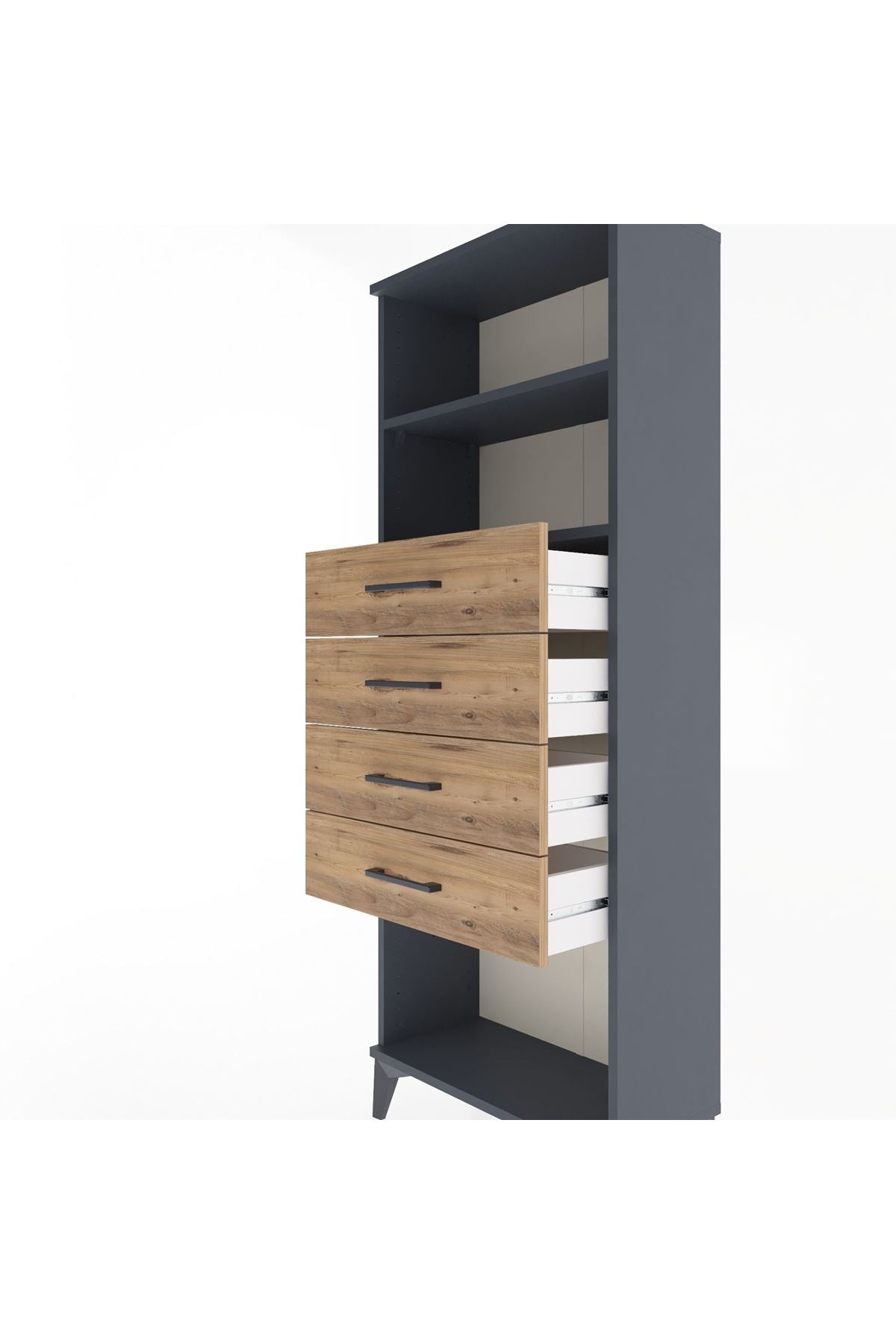 Arges Dolap 2 Raflı 4 Çekmeceli 60x30x163 Antrasit-Çam
