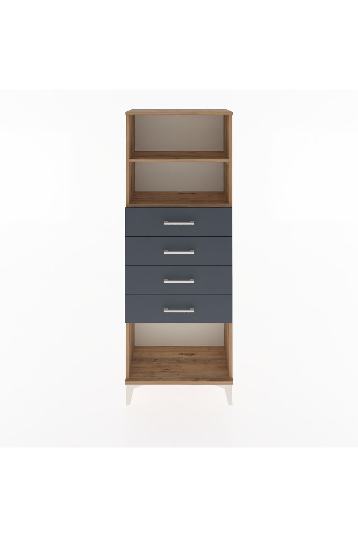 Arges Dolap 2 Raflı 4 Çekmeceli 60x30x163 Çam-Antrasit