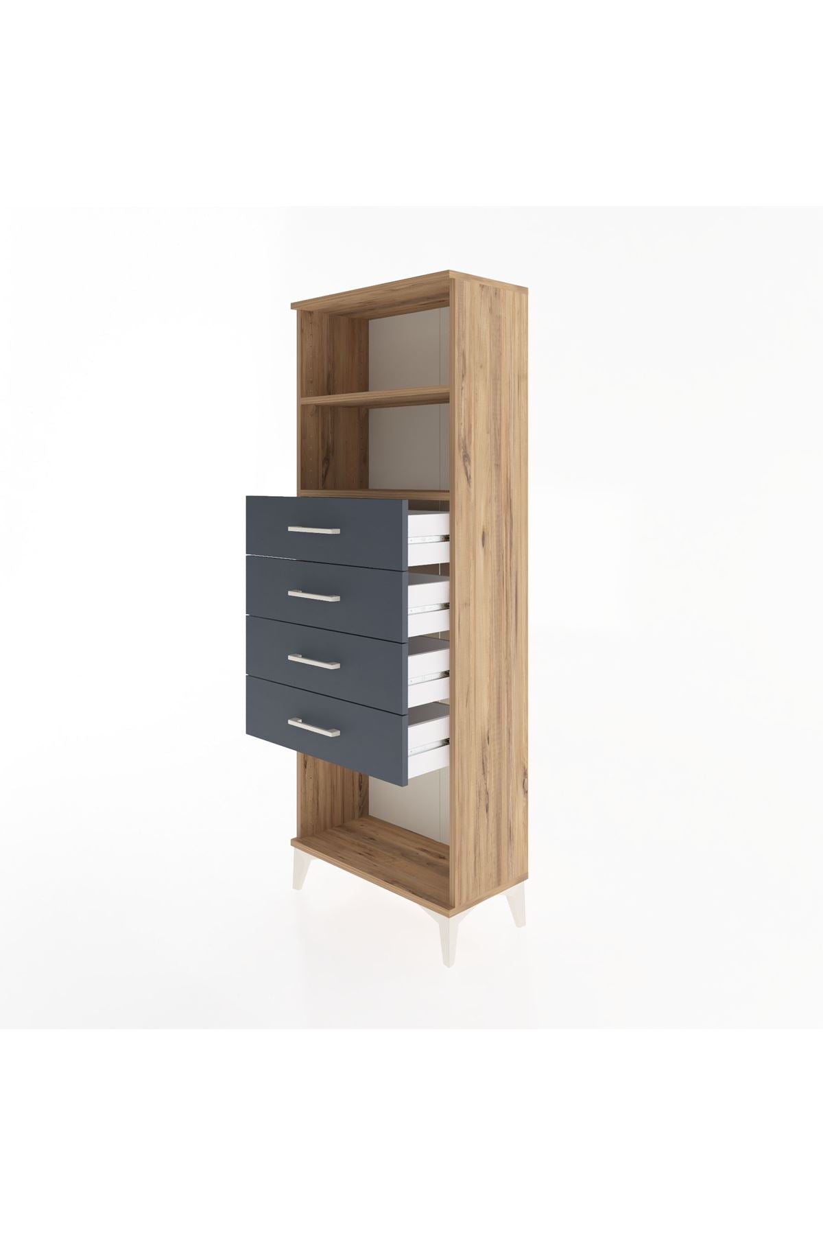 Arges Dolap 2 Raflı 4 Çekmeceli 60x30x163 Çam-Antrasit