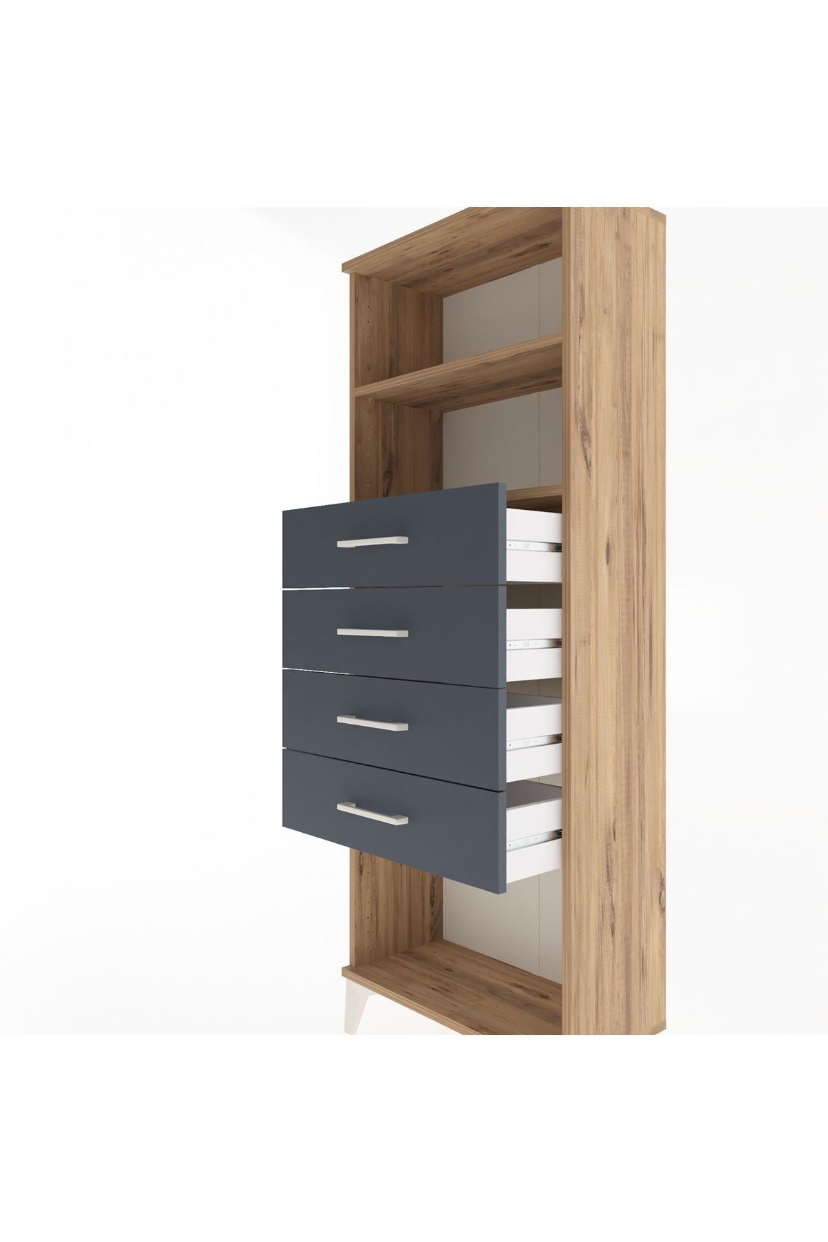 Arges Dolap 2 Raflı 4 Çekmeceli 60x30x163 Çam-Antrasit