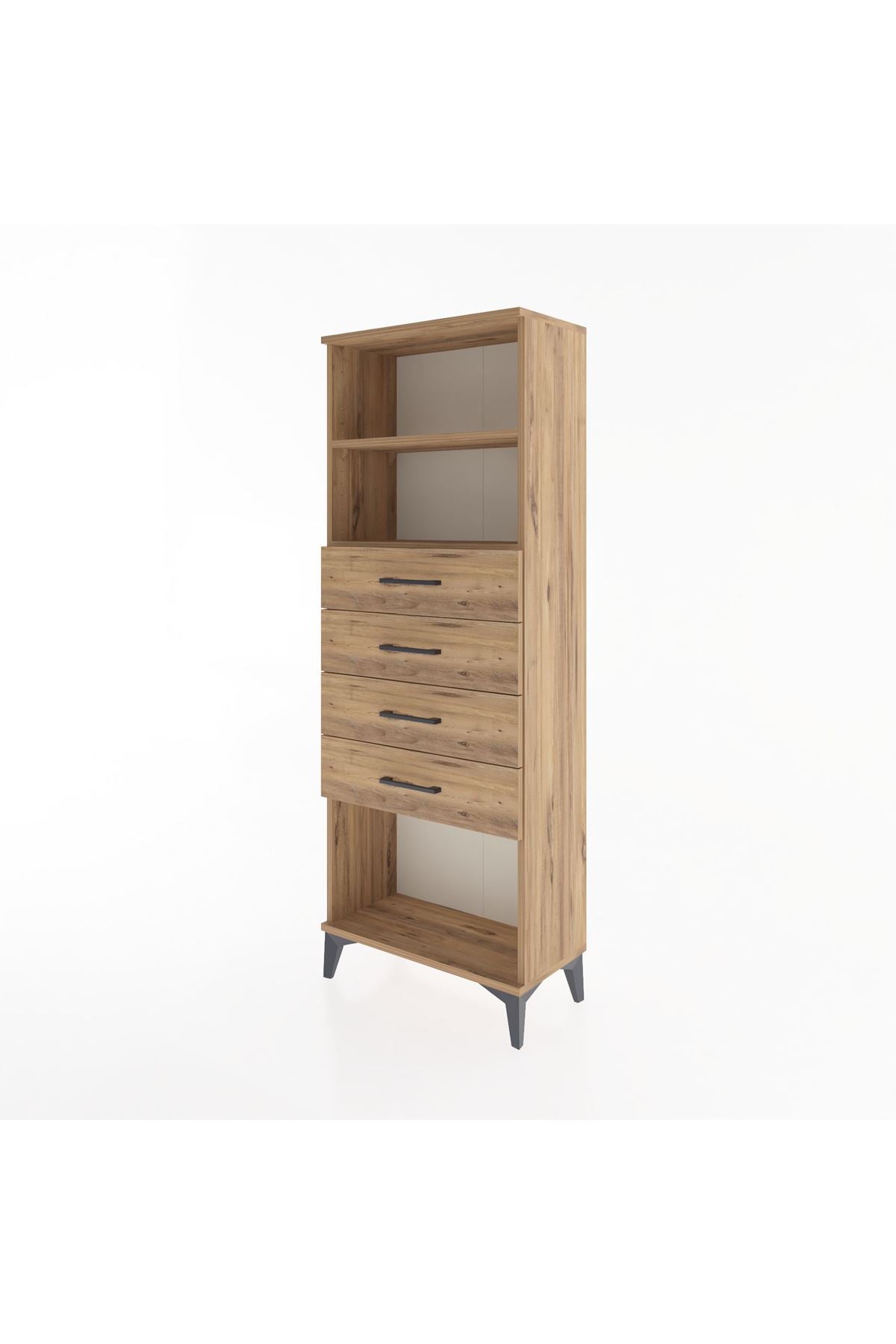 Arges Dolap 2 Raflı 4 Çekmeceli 60x30x163 Çam-Çam