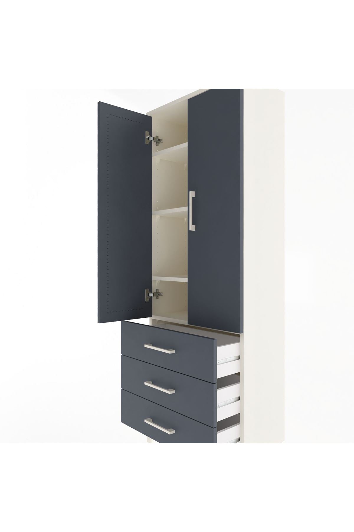 Arges Dolap 4 Raflı 3 Çekmeceli 2 Kapaklı 60x30x163 Aytaşı-Antrasit