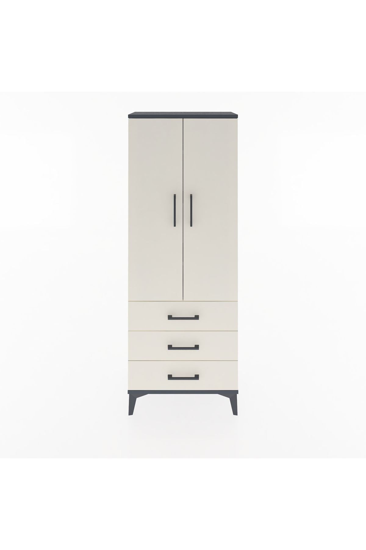 Arges Dolap 4 Raflı 3 Çekmeceli 2 Kapaklı 60x30x163 Antrasit-Aytaşı