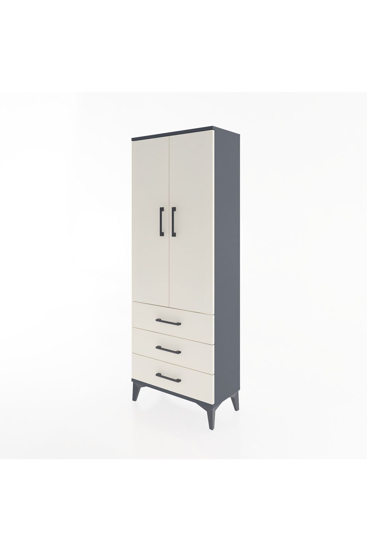 Arges Dolap 4 Raflı 3 Çekmeceli 2 Kapaklı 60x30x163 Antrasit-Aytaşı