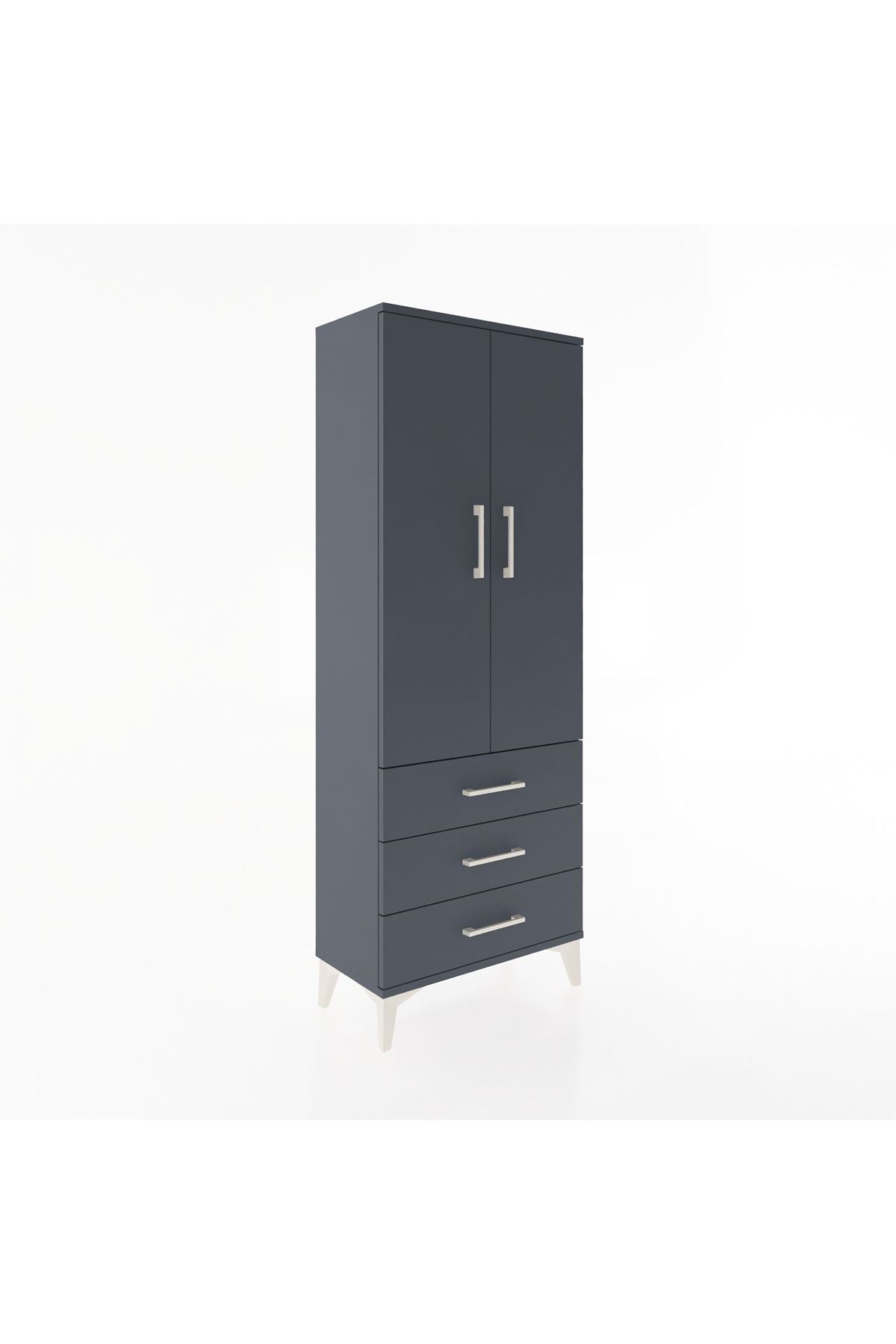 Arges Dolap 4 Raflı 3 Çekmeceli 2 Kapaklı 60x30x163 Antrasit-Antrasit