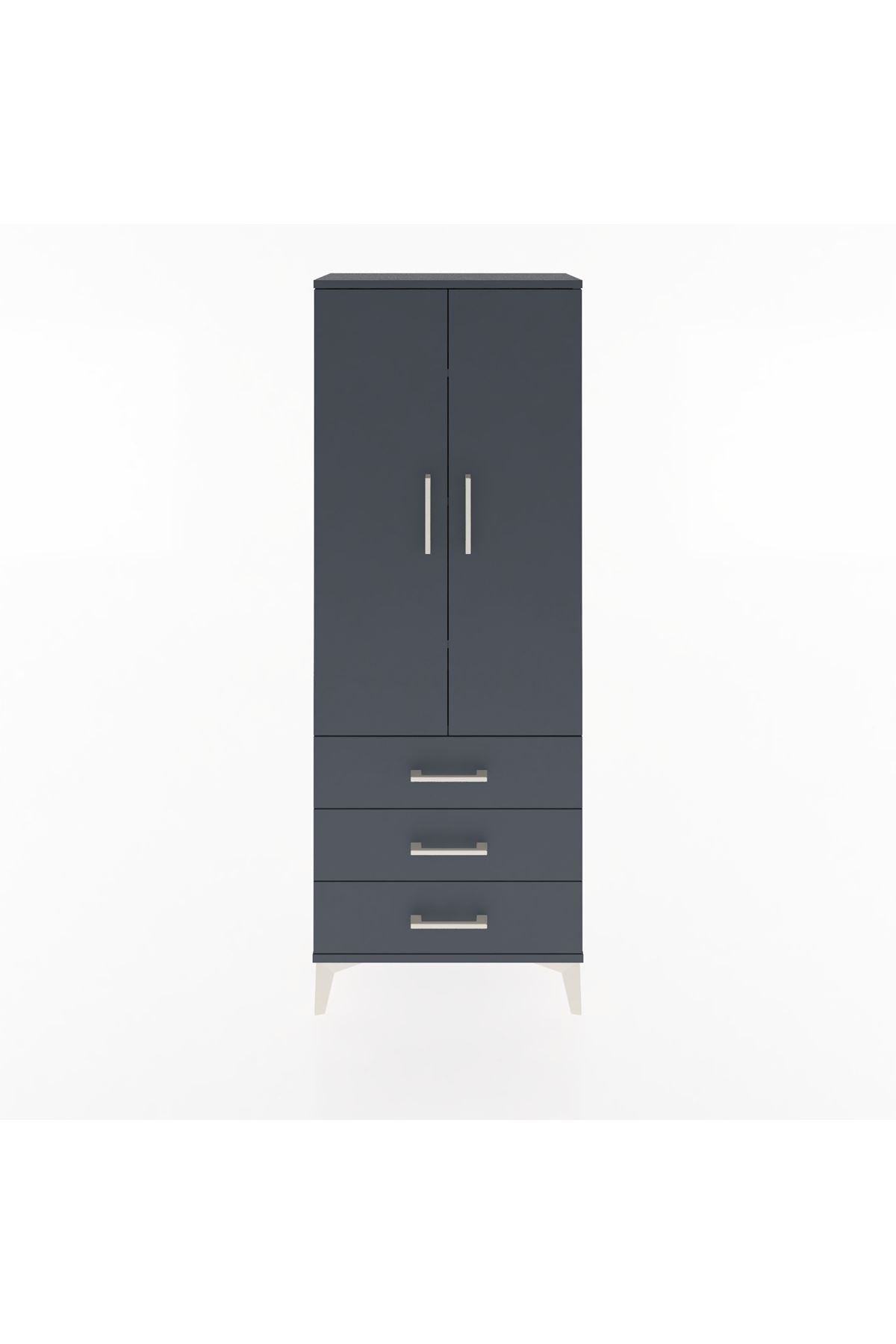 Arges Dolap 4 Raflı 3 Çekmeceli 2 Kapaklı 60x30x163 Antrasit-Antrasit