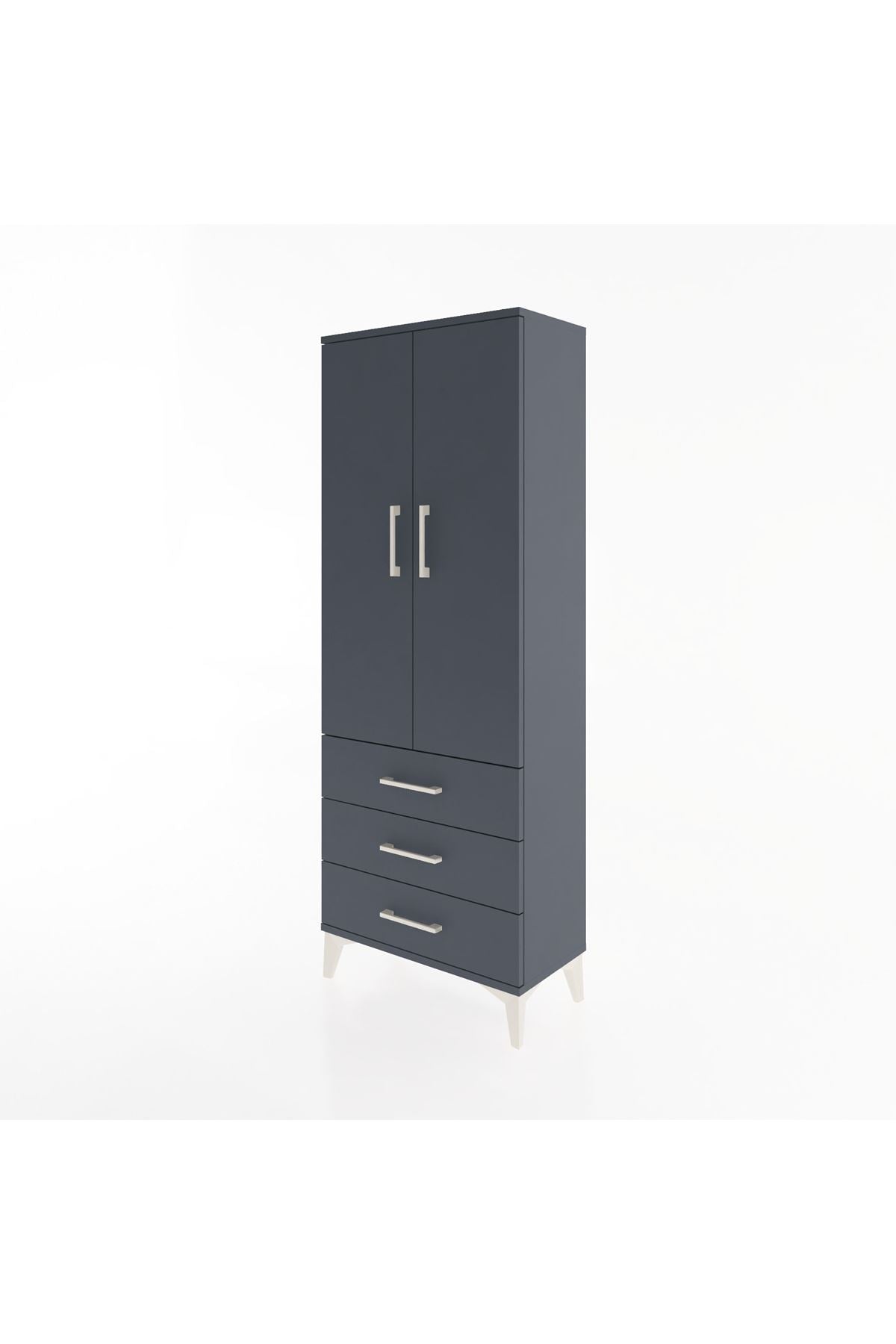 Arges Dolap 4 Raflı 3 Çekmeceli 2 Kapaklı 60x30x163 Antrasit-Antrasit