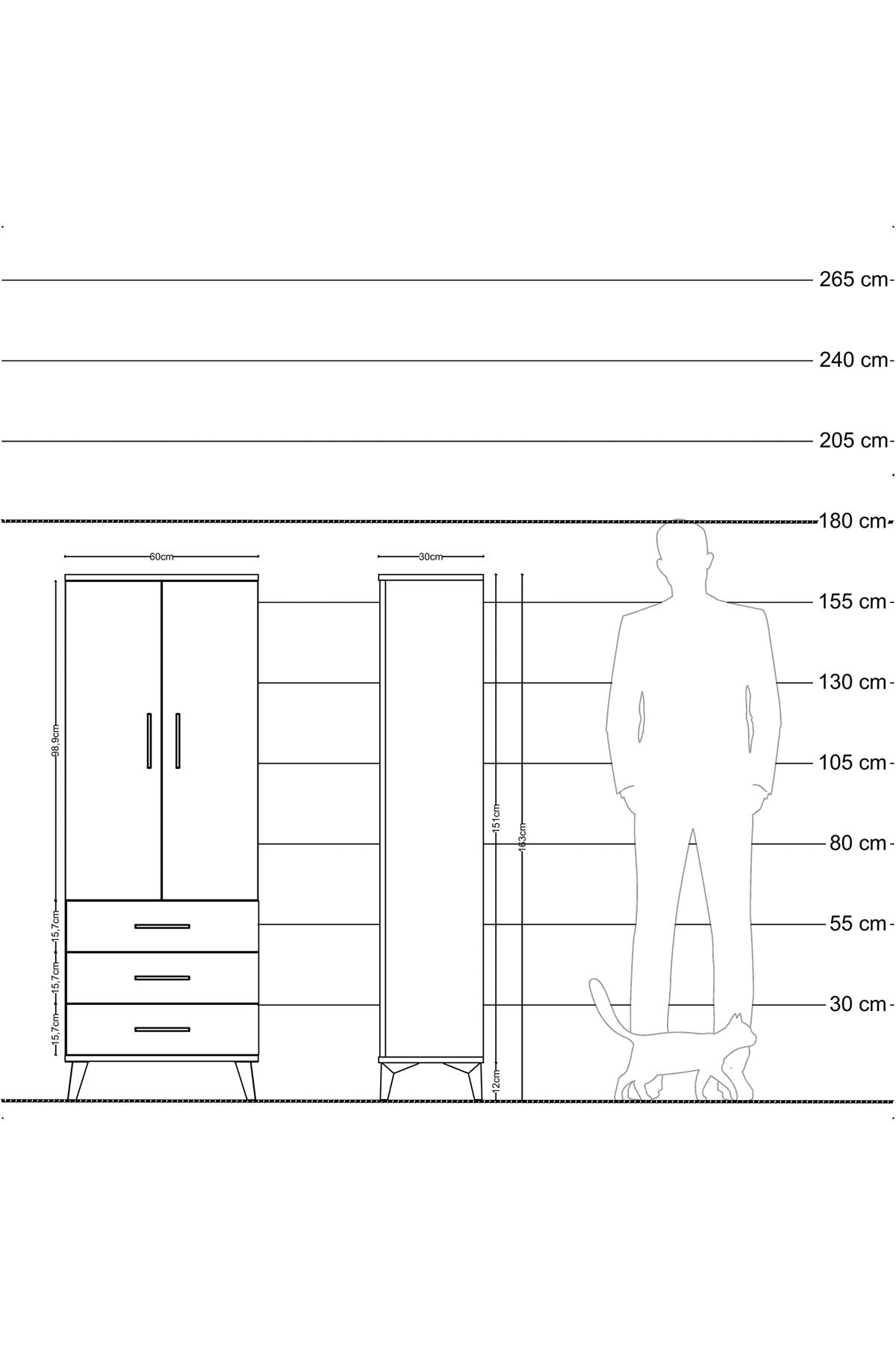 Arges Dolap 4 Raflı 3 Çekmeceli 2 Kapaklı 60x30x163 Antrasit-Antrasit