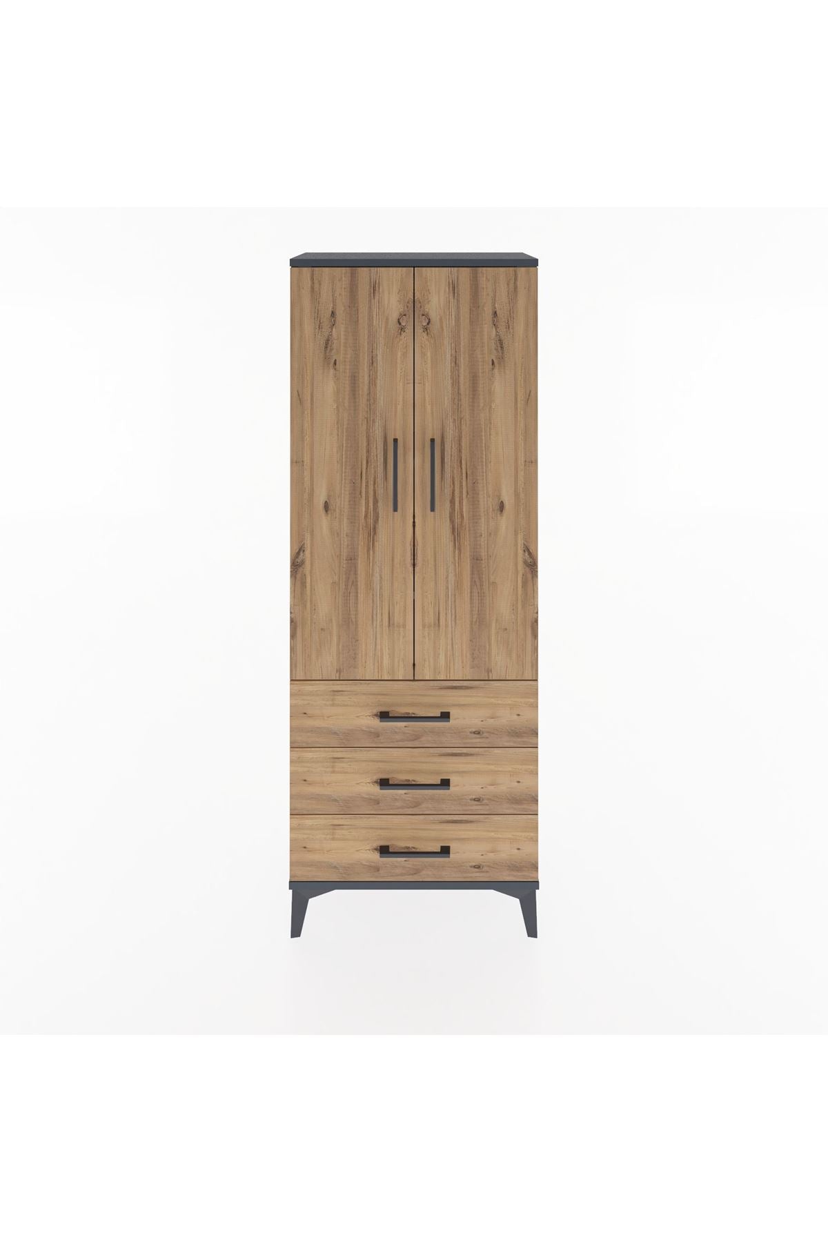 Arges Dolap 4 Raflı 3 Çekmeceli 2 Kapaklı 60x30x163 Antrasit-Çam