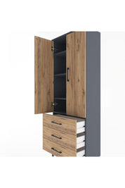 Arges Dolap 4 Raflı 3 Çekmeceli 2 Kapaklı 60x30x163 Antrasit-Çam