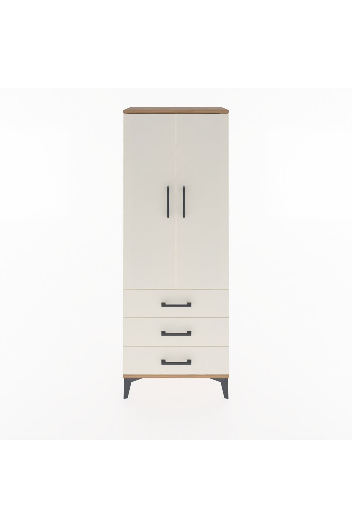 Arges Dolap 4 Raflı 3 Çekmeceli 2 Kapaklı 60x30x163 Çam-Aytaşı