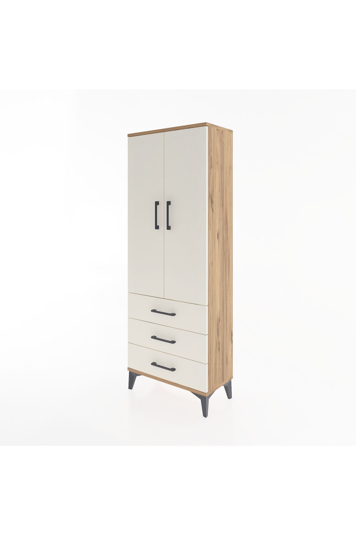 Arges Dolap 4 Raflı 3 Çekmeceli 2 Kapaklı 60x30x163 Çam-Aytaşı