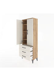 Arges Dolap 4 Raflı 3 Çekmeceli 2 Kapaklı 60x30x163 Çam-Aytaşı