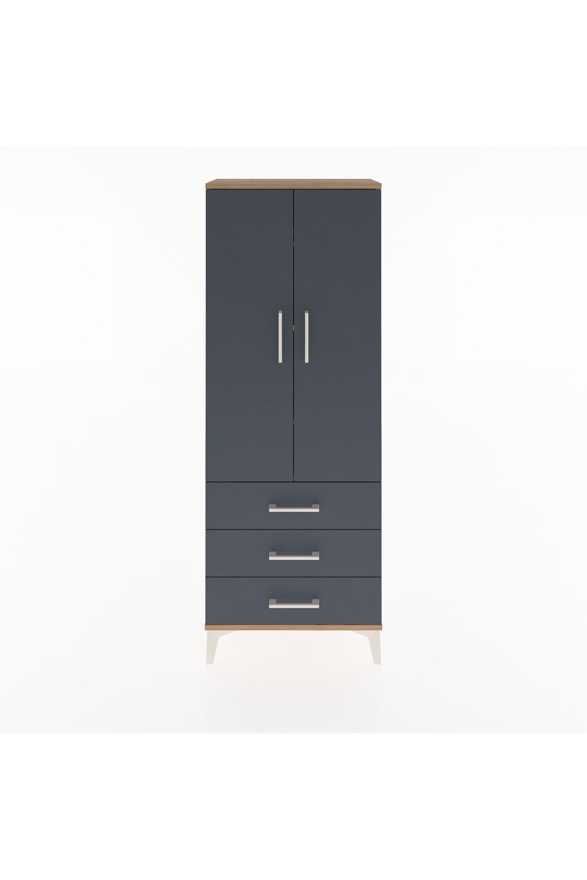 Arges Dolap 4 Raflı 3 Çekmeceli 2 Kapaklı 60x30x163 Çam-Antrasit