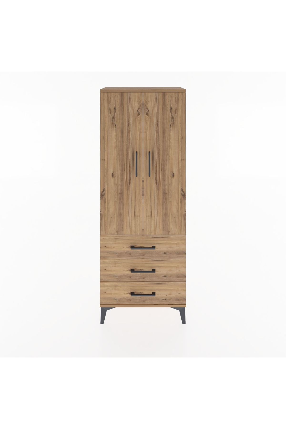 Arges Dolap 4 Raflı 3 Çekmeceli 2 Kapaklı 60x30x163 Çam-Çam