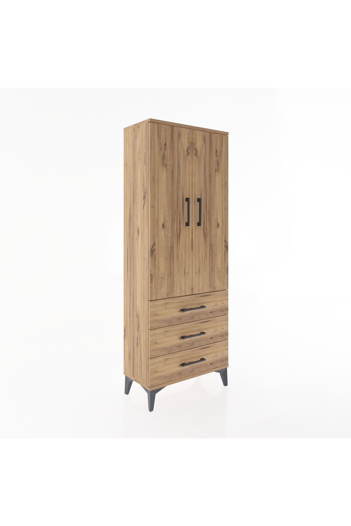 Arges Dolap 4 Raflı 3 Çekmeceli 2 Kapaklı 60x30x163 Çam-Çam