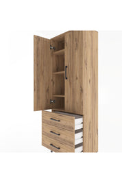 Arges Dolap 4 Raflı 3 Çekmeceli 2 Kapaklı 60x30x163 Çam-Çam