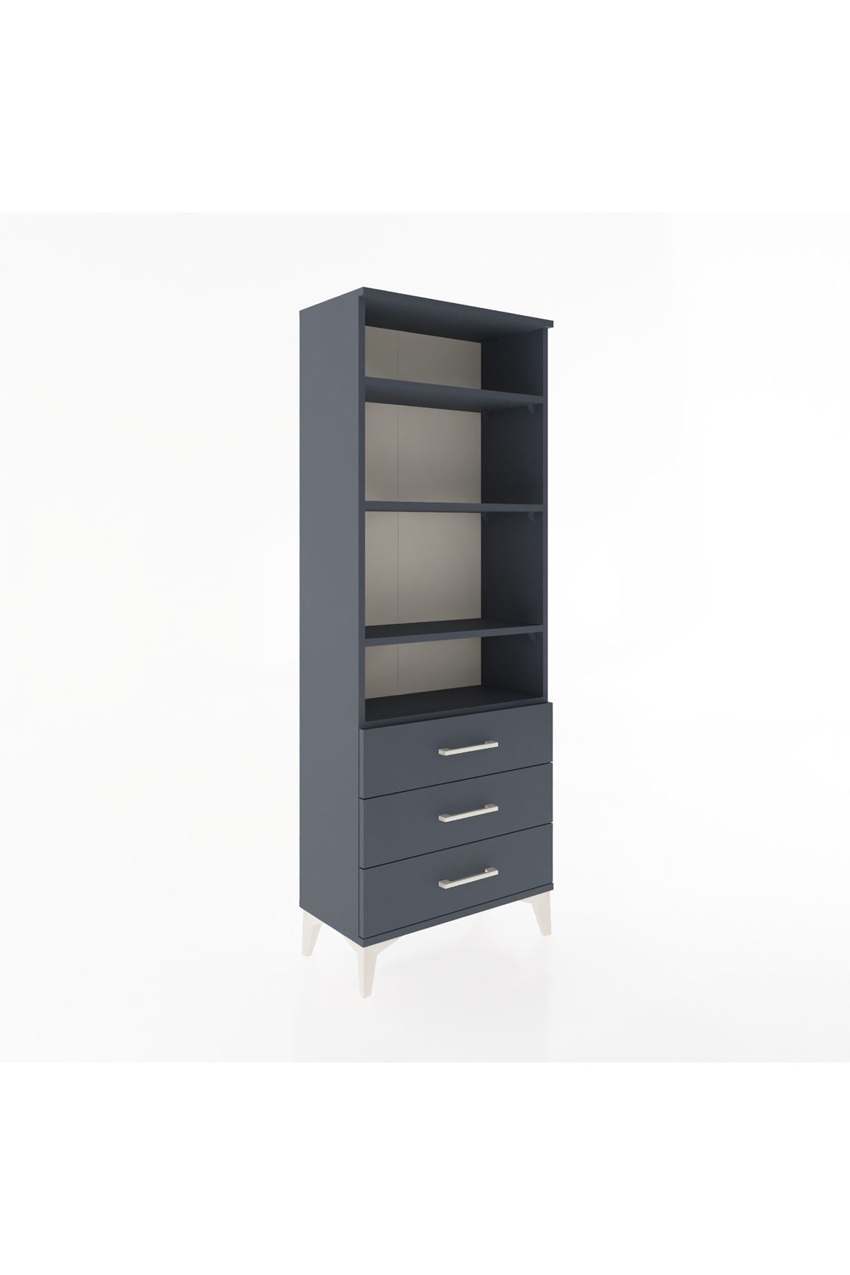 Arges Dolap 4 Raflı 3 Çekmeceli 60x30x163 Antrasit-Antrasit