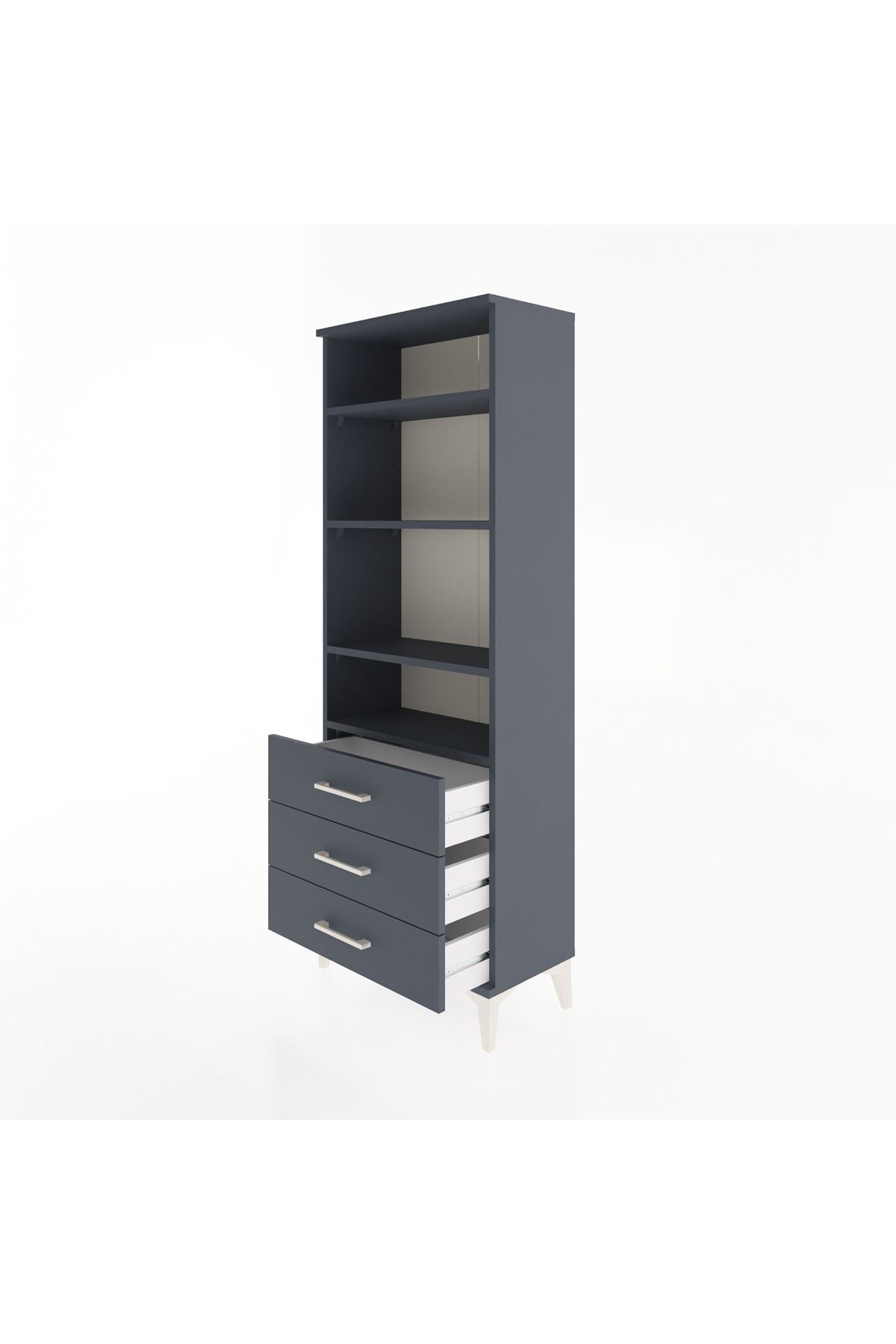 Arges Dolap 4 Raflı 3 Çekmeceli 60x30x163 Antrasit-Antrasit