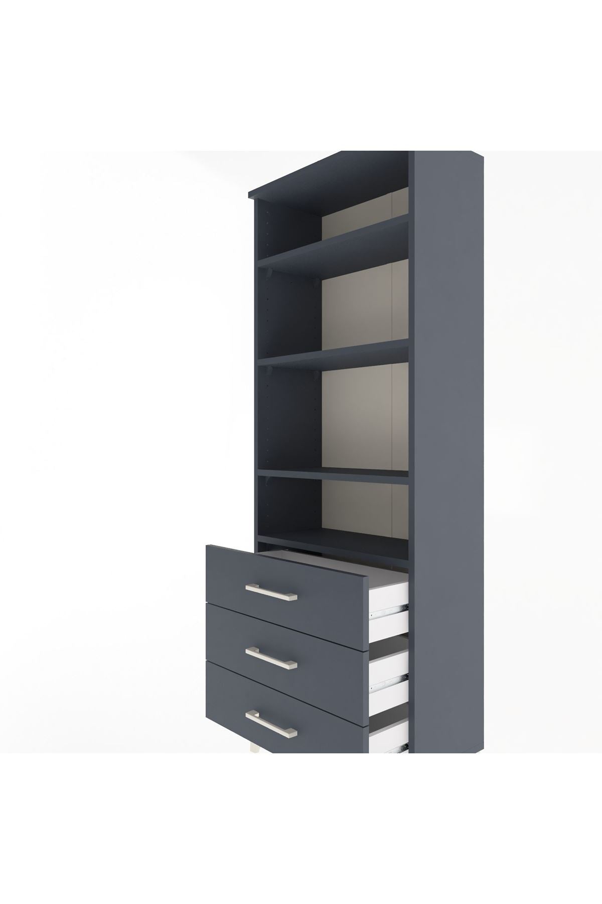 Arges Dolap 4 Raflı 3 Çekmeceli 60x30x163 Antrasit-Antrasit