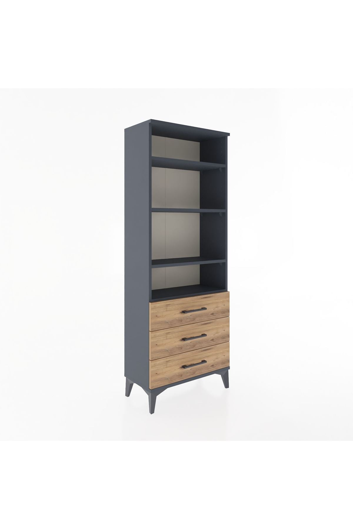 Arges Dolap 4 Raflı 3 Çekmeceli 60x30x163 Antrasit-Çam